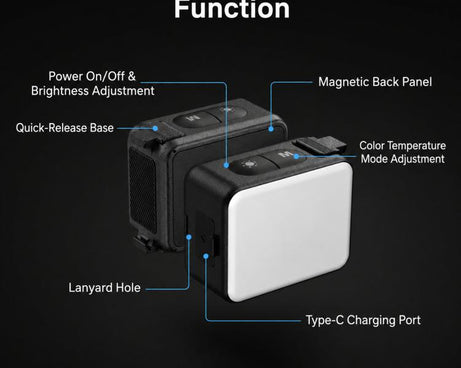 For DJI Action 5 Pro/4/3 TELESIN Quick-Release Mini Vlog Fill Light, IPX5 Waterproof Magnetic LED Video Light With 3 Color Temps, For DJI Action 5 Pro/4/3