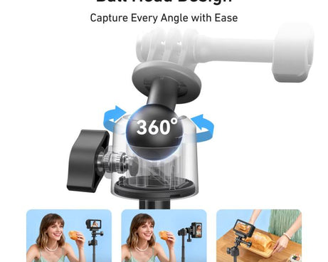 TELESIN Mini Selfie Stick Tripod 3.0 for Action Camera 18-46cm Extendable Aluminum Pole with 360-degree Ball Head, S1-MNP-16