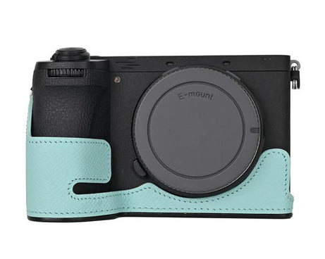 For Sony Alpha 6700 / ILCE-6700 Genuine Leather Half Case Aluminum Alloy Bottom Camera Protective Base