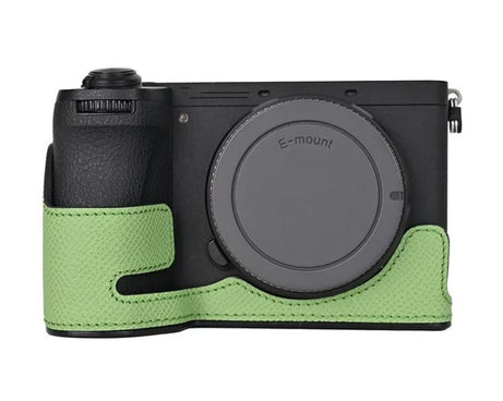 For Sony Alpha 6700 / ILCE-6700 Genuine Leather Half Case Aluminum Alloy Bottom Camera Protective Base