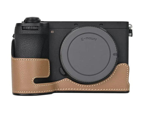 For Sony Alpha 6700 / ILCE-6700 Genuine Leather Half Case Aluminum Alloy Bottom Camera Protective Base
