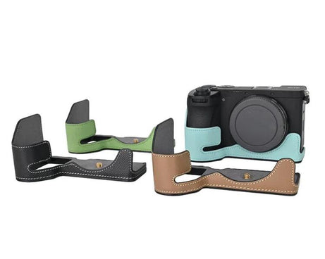 For Sony Alpha 6700 / ILCE-6700 Genuine Leather Half Case Aluminum Alloy Bottom Camera Protective Base