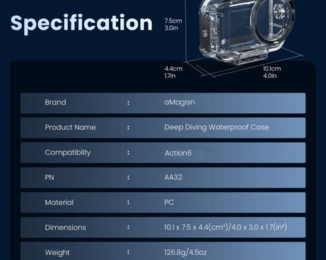 For DJI Action 6 aMagisn 60m Waterproof Case Deep Diving Housing with Dual Lock