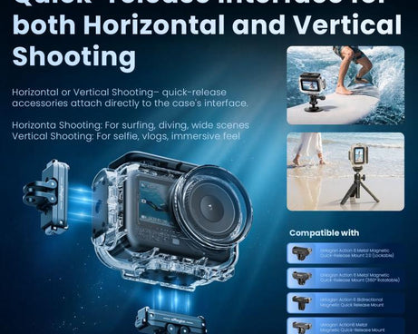 For DJI Action 6 aMagisn 60m Waterproof Case Deep Diving Housing with Dual Lock