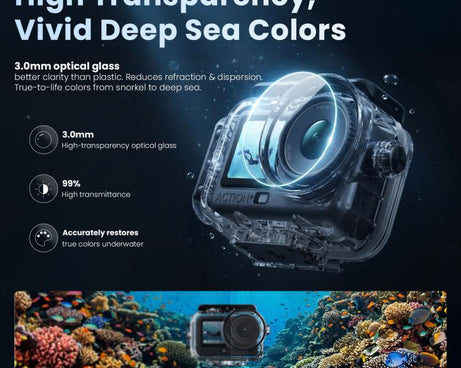 For DJI Action 6 aMagisn 60m Waterproof Case Deep Diving Housing with Dual Lock