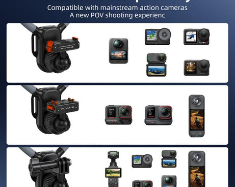 Flymile First-person Perspective Shot Magnetic Quick-release Neck Brace, For DJI Osmo Action 3 / 4 / 5 Pro / 6, For Insta360 Ace / Ace Pro 2 / X5, Universal Action Camera Two-Claw