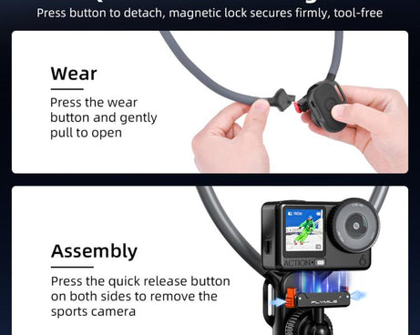 Flymile First-person Perspective Shot Magnetic Quick-release Neck Brace, For DJI Osmo Action 3 / 4 / 5 Pro / 6, For Insta360 Ace / Ace Pro 2 / X5, Universal Action Camera Two-Claw