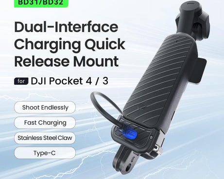 aMagisn Dual-Interface Quick Release Mount for DJI Pocket 4 / 3, Standard Mount, Charging Mount