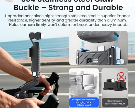 aMagisn Dual-Interface Quick Release Mount for DJI Pocket 4 / 3, Standard Mount, Charging Mount