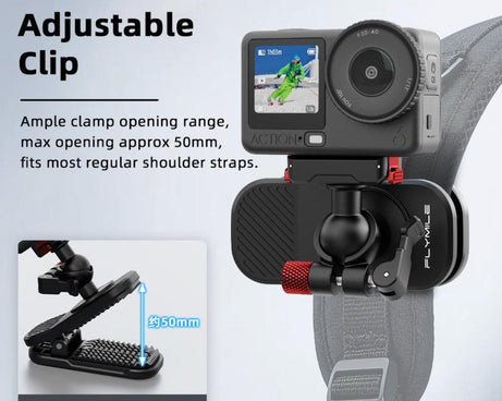 Flymile Magnetic Quick-release Backpack Shoulder Strap Clip Bracket, For DJI Osmo Action 3 / 4 / 5 Pro, For DJI Osmo Action 6 / Nano, For Insta360 Ace / Ace Pro / 2 / X5