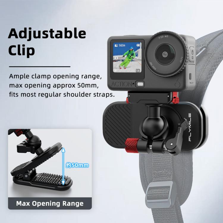 Flymile Magnetic Quick-release Backpack Shoulder Strap Clip Bracket, For DJI Osmo Action 3 / 4 / 5 Pro, For DJI Osmo Action 6 / Nano, For Insta360 Ace / Ace Pro / 2 / X5