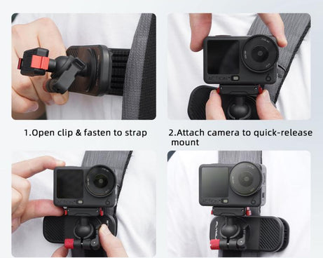 Flymile Magnetic Quick-release Backpack Shoulder Strap Clip Bracket, For DJI Osmo Action 3 / 4 / 5 Pro, For DJI Osmo Action 6 / Nano, For Insta360 Ace / Ace Pro / 2 / X5