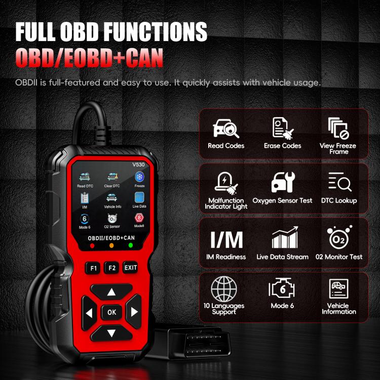 Car Fault Diagnostic Scanner OBD2 Engine Fault Code Reader, Red