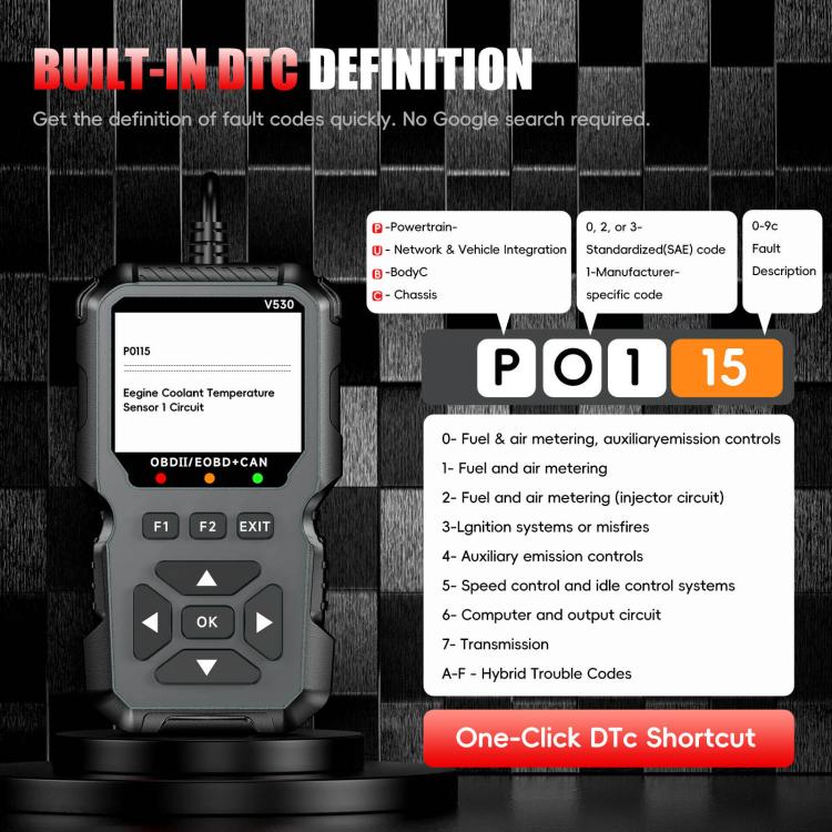 FOXSUR V530 Car Fault Diagnostic Scanner OBD2 Engine Fault Code Reader, Black