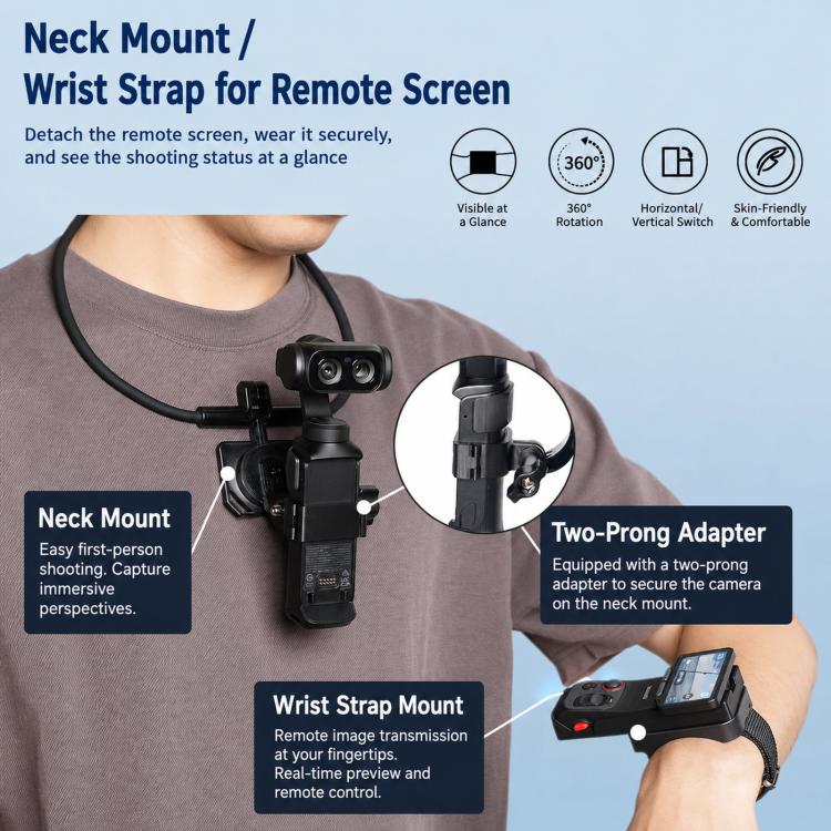 For Insta360 Luna Ultra Neck Mount And Wrist Strap Holder Kit Action Camera And Remote, 4-Piece Set, 5-Piece Set