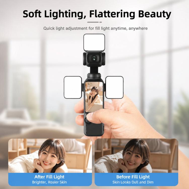For DJI Osmo Pocket 3 Magnetic Fill Light Dimmable LED Vlog Video Light, Three Lamp, Dual Lamp, Single Lamp