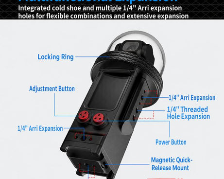 For DJI Osmo Pocket 3 Aluminium Waterproof Housing Case 80M Deep Diving Shell, Standard, Universal Dual-Card, Magnetic Quick-Release Dual-Card, 1 inch Ball Head