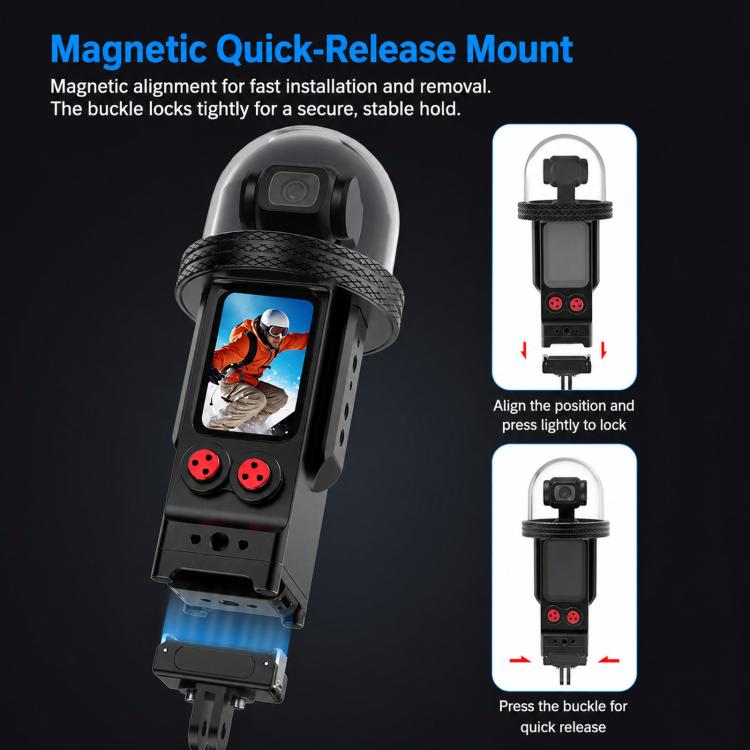 For DJI Osmo Pocket 3 Aluminium Waterproof Housing Case 80M Deep Diving Shell, Standard, Universal Dual-Card, Magnetic Quick-Release Dual-Card, 1 inch Ball Head