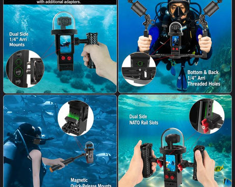 For DJI Osmo Pocket 3 Aluminium Waterproof Housing Case 80M Deep Diving Shell, Standard, Universal Dual-Card, Magnetic Quick-Release Dual-Card, 1 inch Ball Head