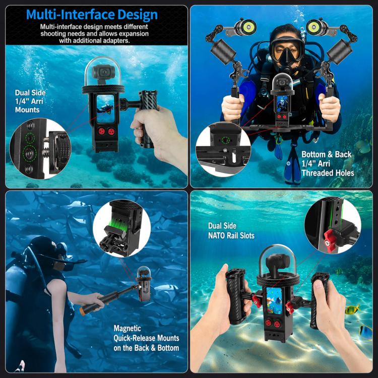 For DJI Osmo Pocket 3 Aluminium Waterproof Housing Case 80M Deep Diving Shell, Standard, Universal Dual-Card, Magnetic Quick-Release Dual-Card, 1 inch Ball Head