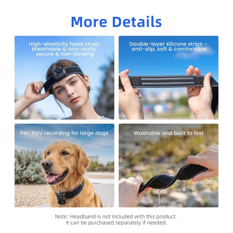 aMagisn Adjustable Headband Strap for Insta360 GO Ultra & DJI Osmo Nano Magnetic Cap Clip, Only Headband