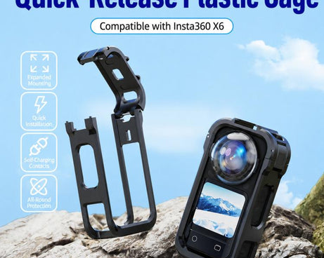 For Insta360 X6 PC Magnetic Quick-Release Frame Cage Protective Camera Housing With Cold Shoe, PC Material