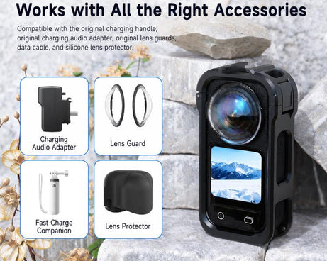 For Insta360 X6 PC Magnetic Quick-Release Frame Cage Protective Camera Housing With Cold Shoe, PC Material