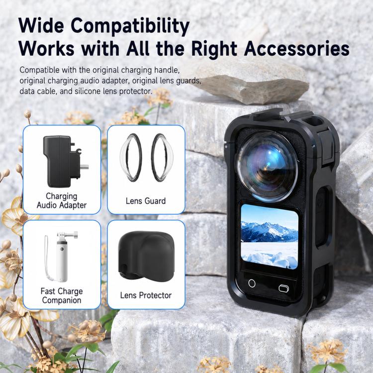 For Insta360 X6 PC Magnetic Quick-Release Frame Cage Protective Camera Housing With Cold Shoe, PC Material