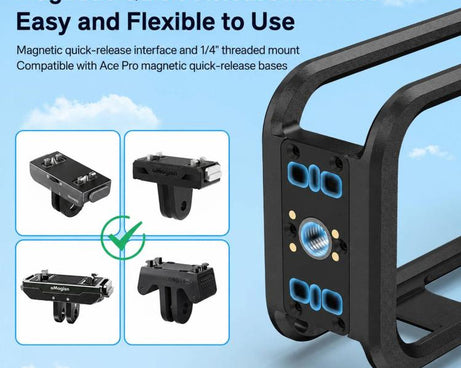 For Insta360 X6 PC Magnetic Quick-Release Frame Cage Protective Camera Housing With Cold Shoe, PC Material