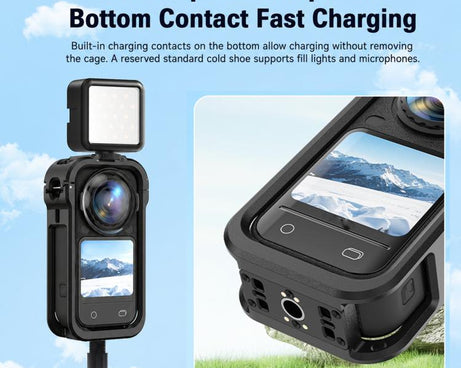 For Insta360 X6 PC Magnetic Quick-Release Frame Cage Protective Camera Housing With Cold Shoe, PC Material