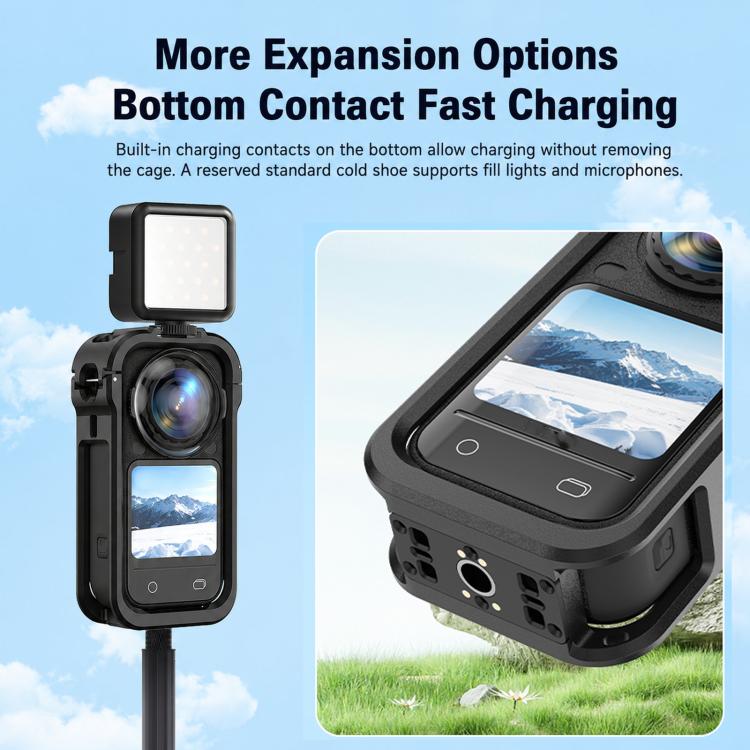 For Insta360 X6 PC Magnetic Quick-Release Frame Cage Protective Camera Housing With Cold Shoe, PC Material