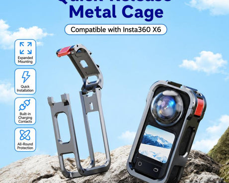 For Insta360 X6 Metal Magnetic Quick-Release Frame Cage Protective Camera Housing With Cold Shoe, Metal Material