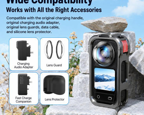 For Insta360 X6 Metal Magnetic Quick-Release Frame Cage Protective Camera Housing With Cold Shoe, Metal Material