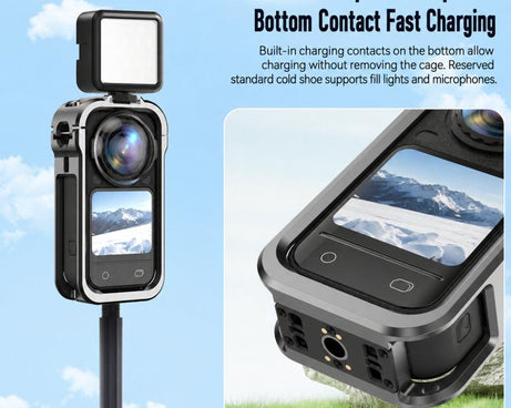 For Insta360 X6 Metal Magnetic Quick-Release Frame Cage Protective Camera Housing With Cold Shoe, Metal Material