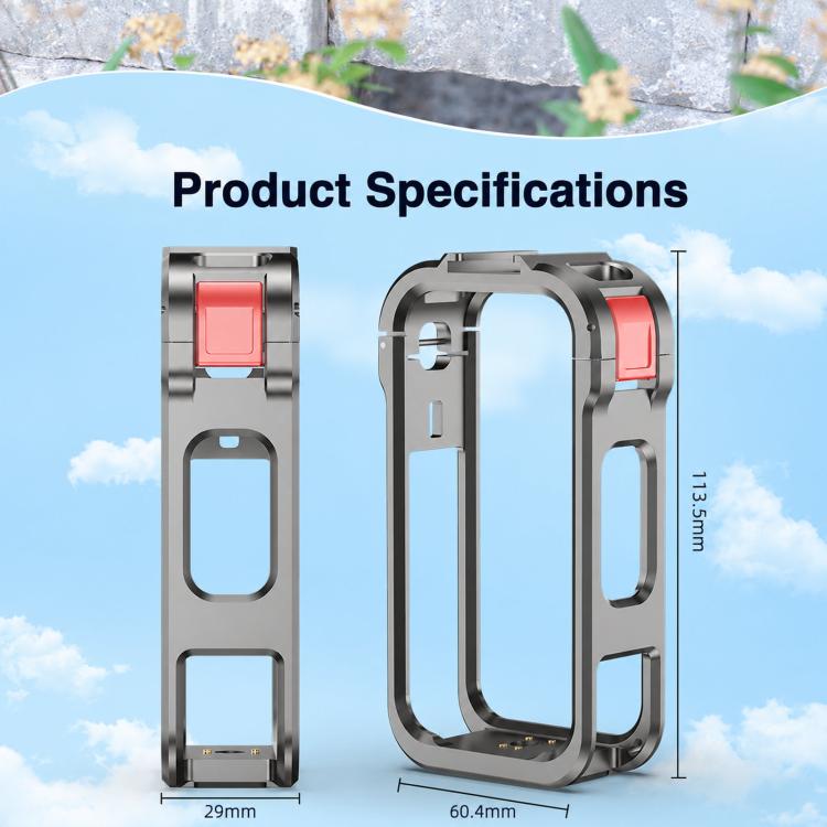 For Insta360 X6 Metal Magnetic Quick-Release Frame Cage Protective Camera Housing With Cold Shoe, Metal Material