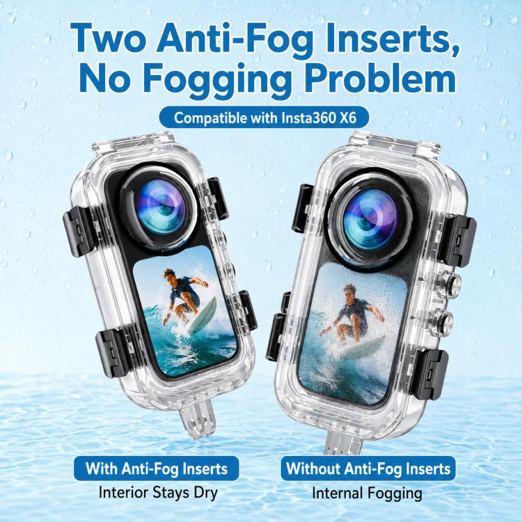 For Insta360 X6 Invisible Waterproof Housing 60m/197f Dive Case with Anti-Fog Inserts 2-prong Version, 2-prong Version