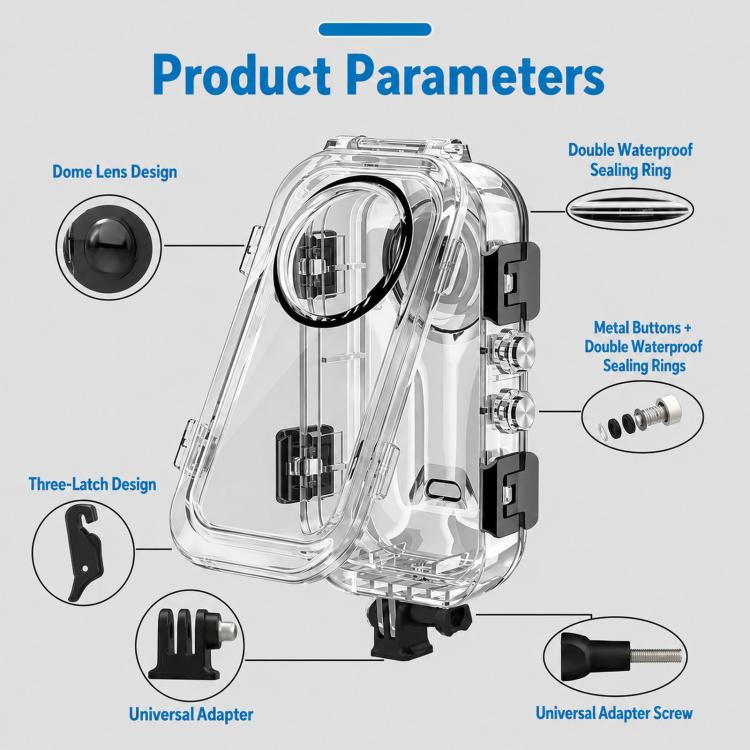For Insta360 X6 Invisible Waterproof Housing 60m/197f Dive Case with Anti-Fog Inserts 2-prong Version, 2-prong Version