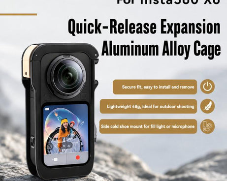 For Insta360 X6  Aluminum Alloy Camera Cage Magnetic Quick-Release Metal Frame with Cold Shoe Mount, Aluminum Alloy  Cage