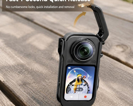 For Insta360 X6  Aluminum Alloy Camera Cage Magnetic Quick-Release Metal Frame with Cold Shoe Mount, Aluminum Alloy  Cage