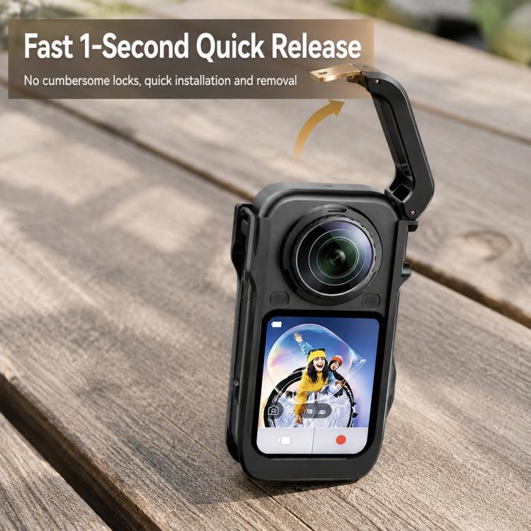 For Insta360 X6  Aluminum Alloy Camera Cage Magnetic Quick-Release Metal Frame with Cold Shoe Mount, Aluminum Alloy  Cage