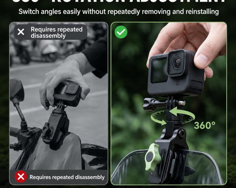 Motorcycle Windshield Camera Mount 360-degree Rotation Clip Holder for DJI, Insta360, GoPro and Other Action Cameras
