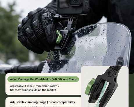 Motorcycle Windshield Camera Mount 360-degree Rotation Clip Holder for DJI, Insta360, GoPro and Other Action Cameras