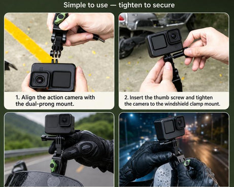 Motorcycle Windshield Camera Mount 360-degree Rotation Clip Holder for DJI, Insta360, GoPro and Other Action Cameras
