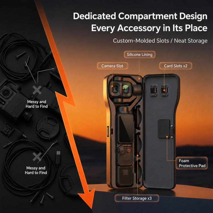 For DJI Pocket 4P Hard Shell Protective Storage Case Box With 3 Filter Slots, 2 SD Card Holders