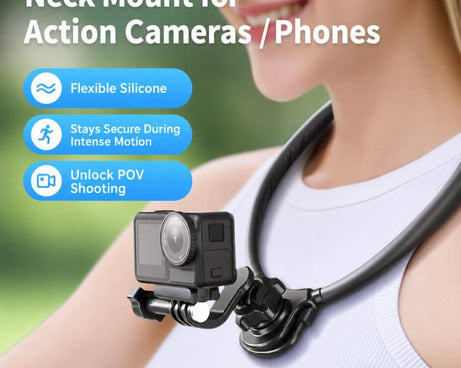 Silicone Neck Mount Holder for Action Camera Flexible POV 360-degree Rotatable Collar Mount, Full Kit, Standard Kit, Basic Kit