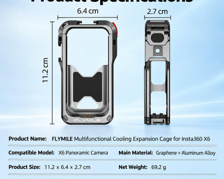 For Insta360 X6 Flymile Heat Dissipation Cage Camera Shockproof Protective Frame