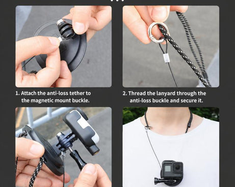 CQT Magnetic Neck Mount for Action Cameras Hands Free POV Quick Release Lanyard Holder, Single Bracket, With Adapter Set