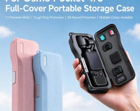 For DJI Osmo Pocket 4/3 LKTOP Hard Carrying Case Protective Storage Box with Wrist Strap, Short Black, Short Pink, Short Grey, Short Blue, Long Black, Long Pink, Long Grey, Long Blue