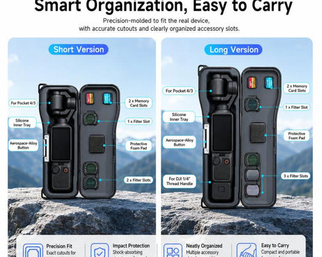 For DJI Osmo Pocket 4/3 LKTOP Hard Carrying Case Protective Storage Box with Wrist Strap, Short Black, Short Pink, Short Grey, Short Blue, Long Black, Long Pink, Long Grey, Long Blue