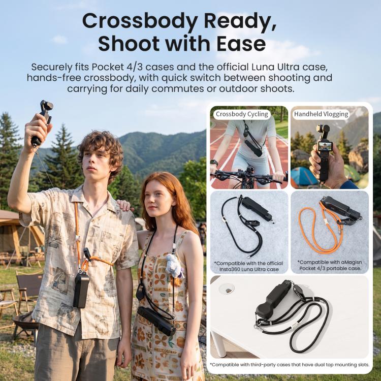aMagisn Retractable Camera Crossbody Strap Neck Lanyard Cord for DJI Osmo Pocket 4/3, Insta360 Luna Ultra